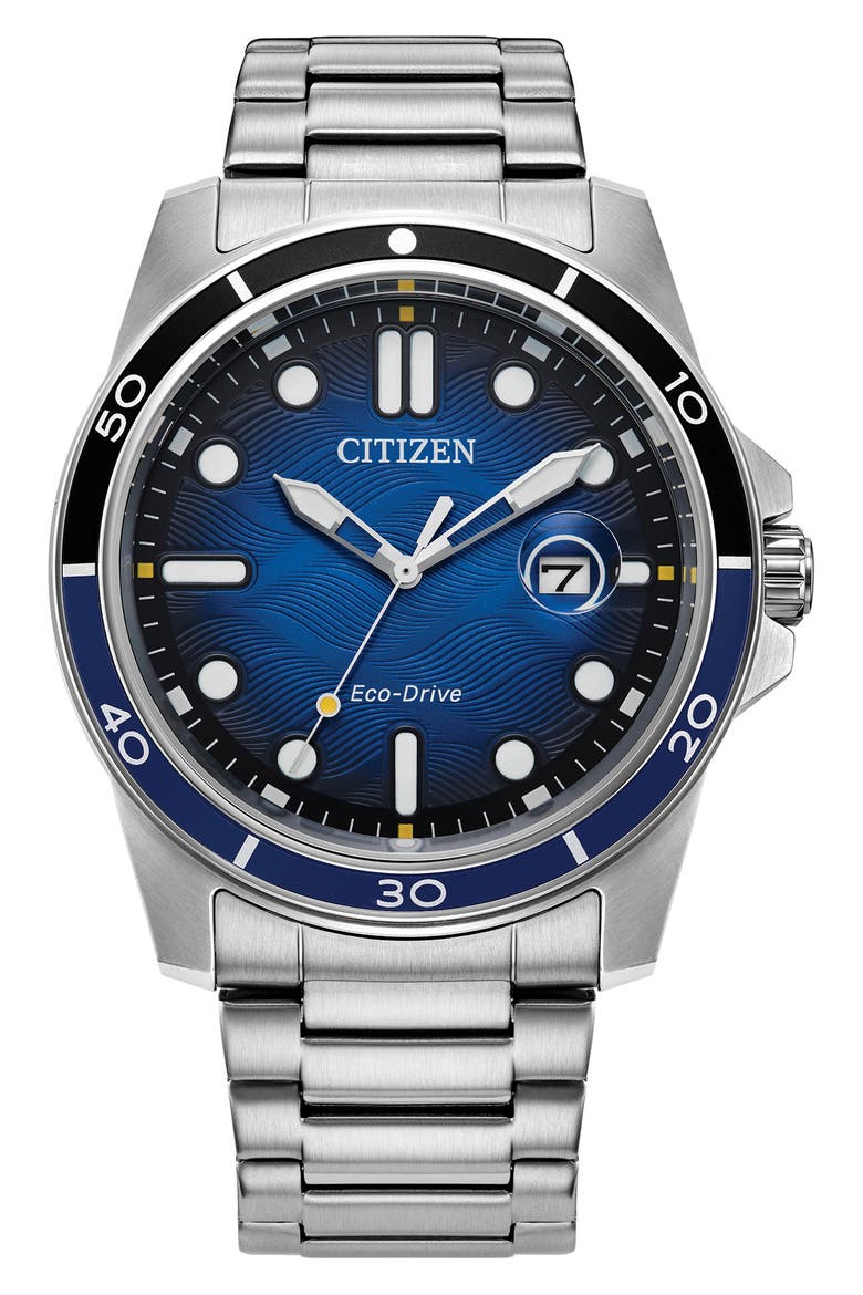Eco-Drive Water Resistant Bracelet Watch, 40mm, Main, color, SILVER