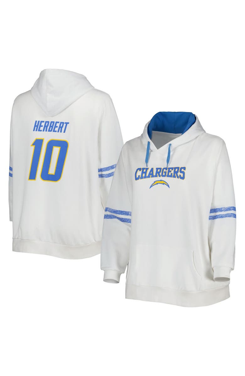 PROFILE Women's Justin Herbert White/Powder Blue Los Angeles Chargers Plus Size Name & Number Pullover Hoodie, Main, color, White