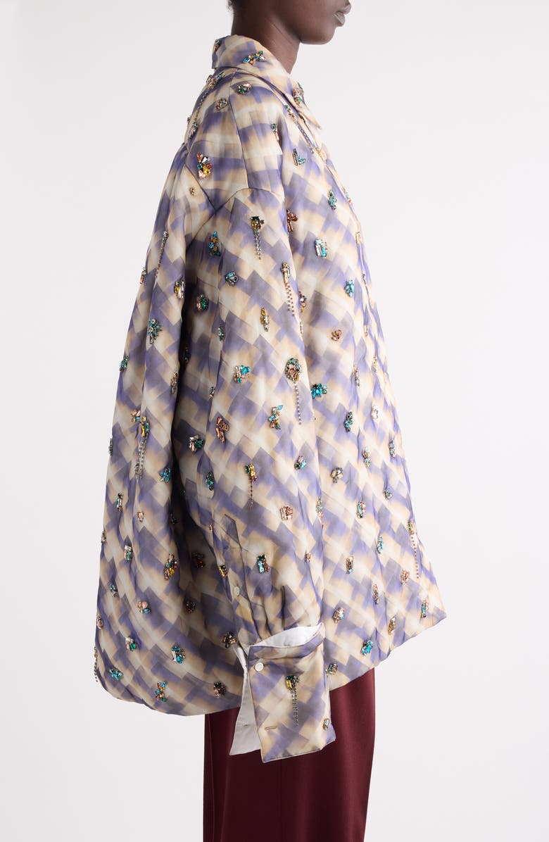 Dries Van Noten Cartan Crystal Embellished Oversize Shirt, Alternate, color, Blue