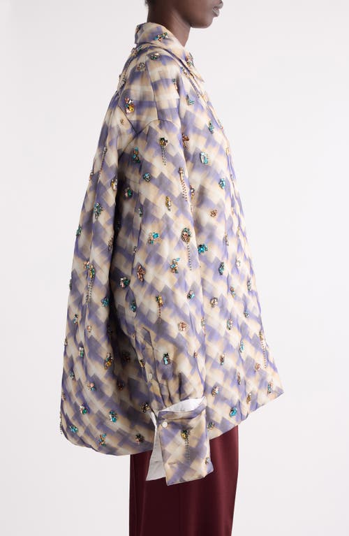 Dries Van Noten Cartan Crystal Embellished Oversize Shirt In Gray