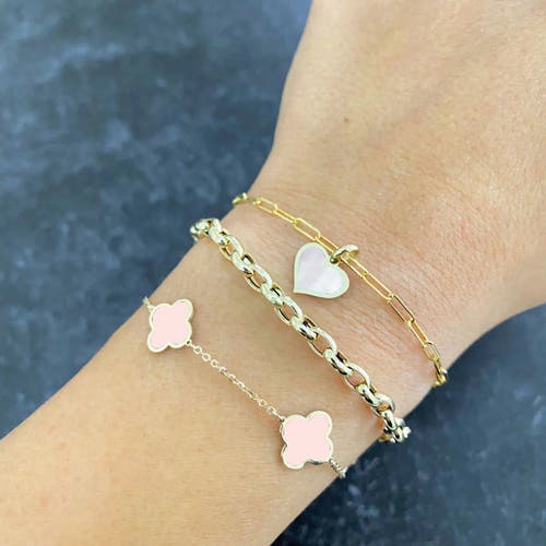 The Lovery Fine Jewelry Small Pink Pearl Clover Bracelet In Pink