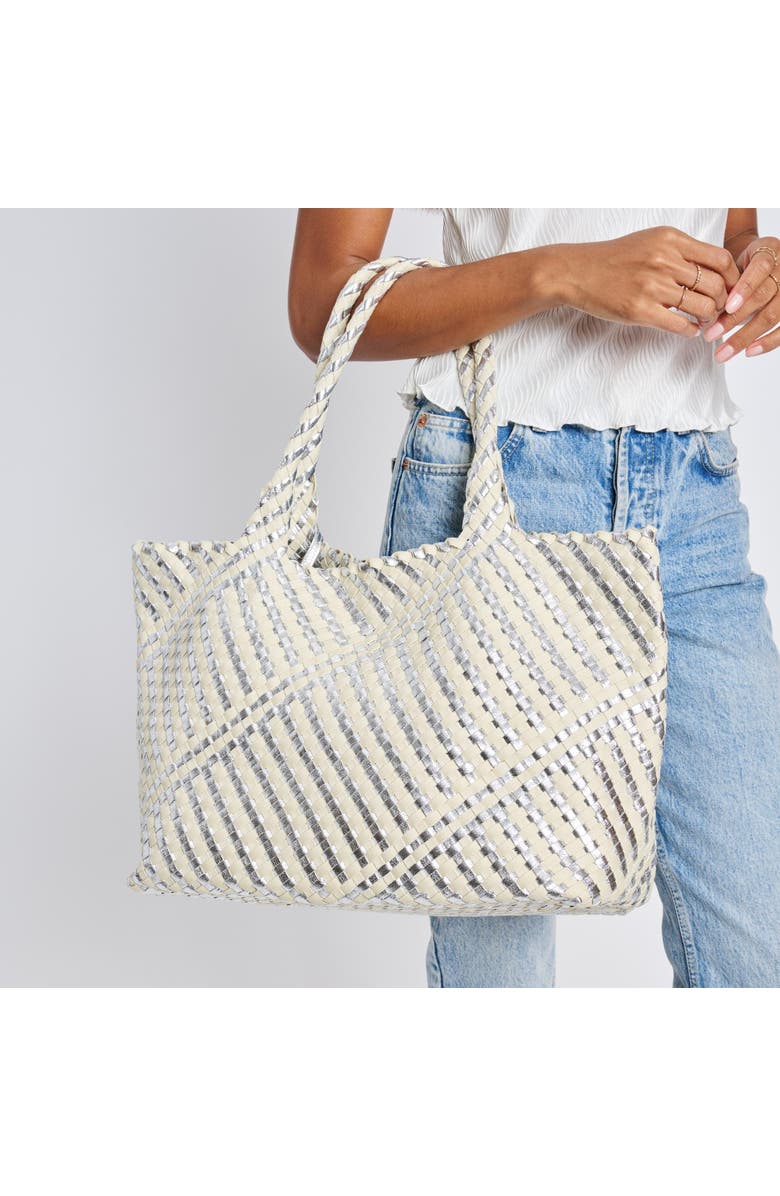 MODA LUXE Solana - Mixed Material Tote, Alternate, color, Silver Ivory