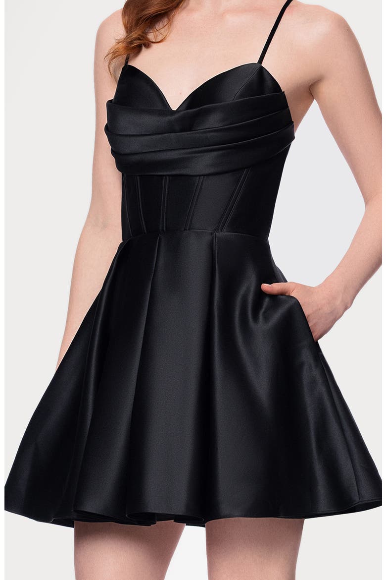 Corset Bodice Satin Cocktail Minidress, Alternate, color, BLACK