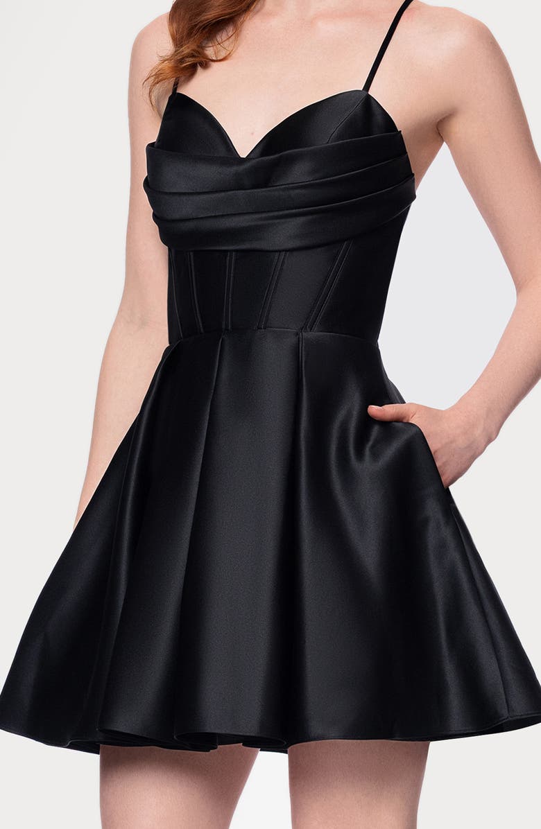 Blondie Nites Corset Bodice Satin Cocktail Minidress, Alternate, color, Black