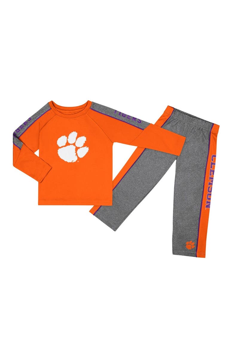 COLOSSEUM Toddler Colosseum Orange/Heather Gray Clemson Tigers Logo Raglan Long Sleeve T-Shirt & Pants Set, Main, color, 