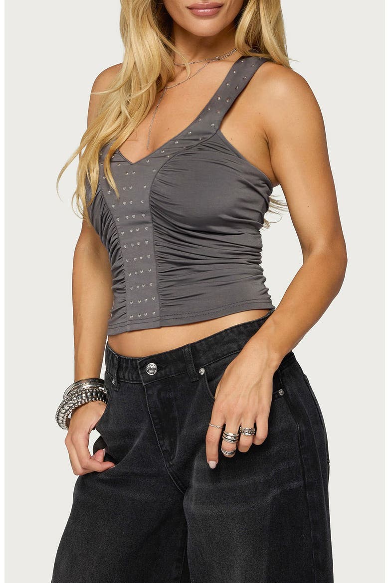Whitt Studded Ruched Tank Top, Alternate, color, DARK-GRAY