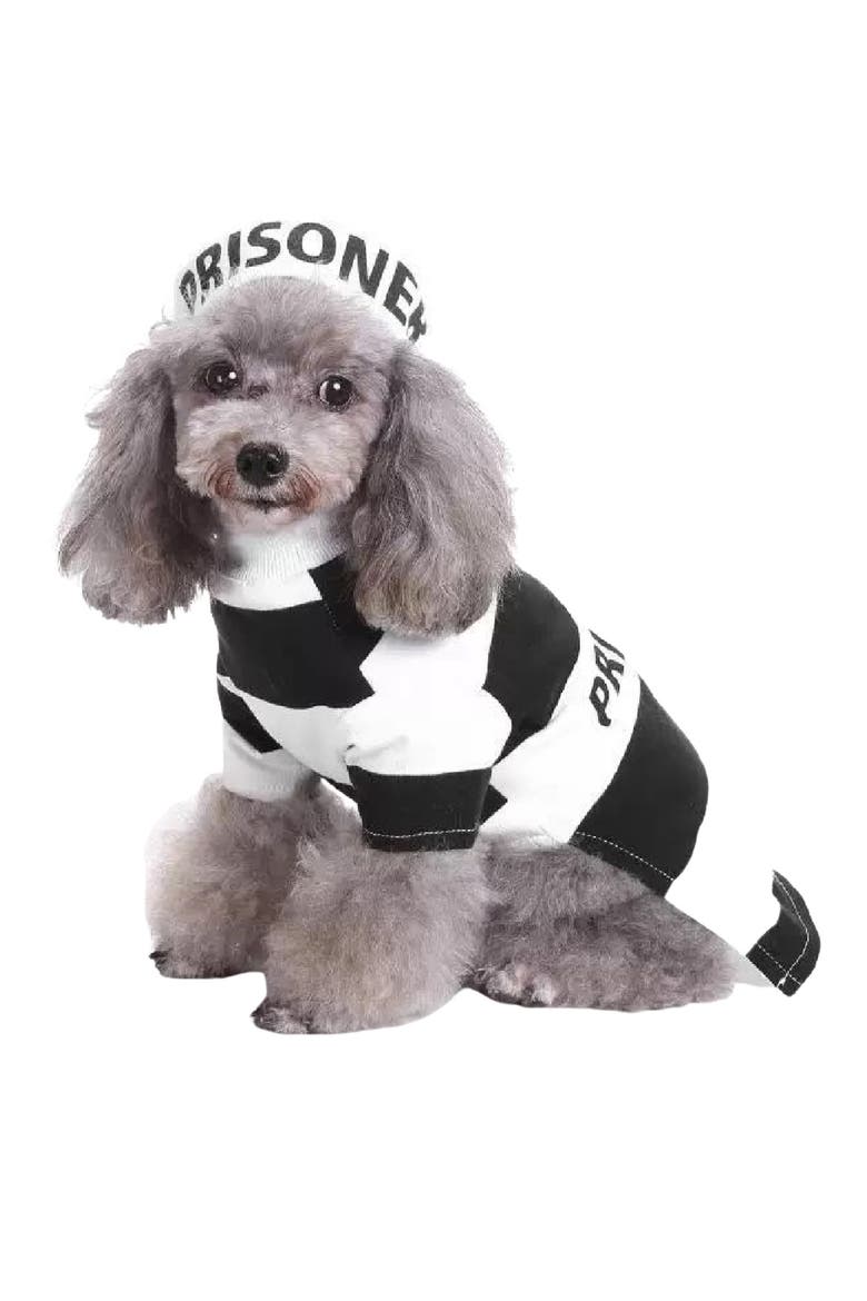 The Pet Life Striped Retro Inmate Prisoner Pet Costume, Alternate, color, BLACK / WHITE