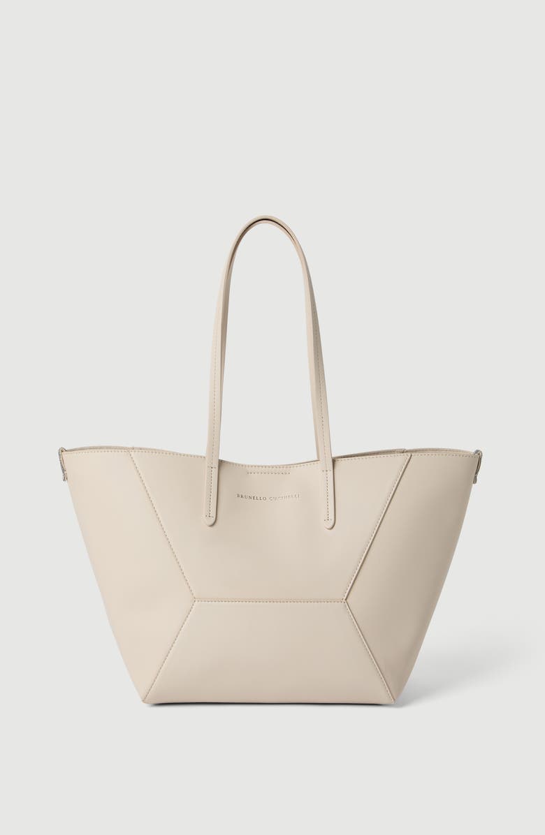 Brunello Cucinelli Calfskin small BC Duo bag, Alternate, color, Ivory