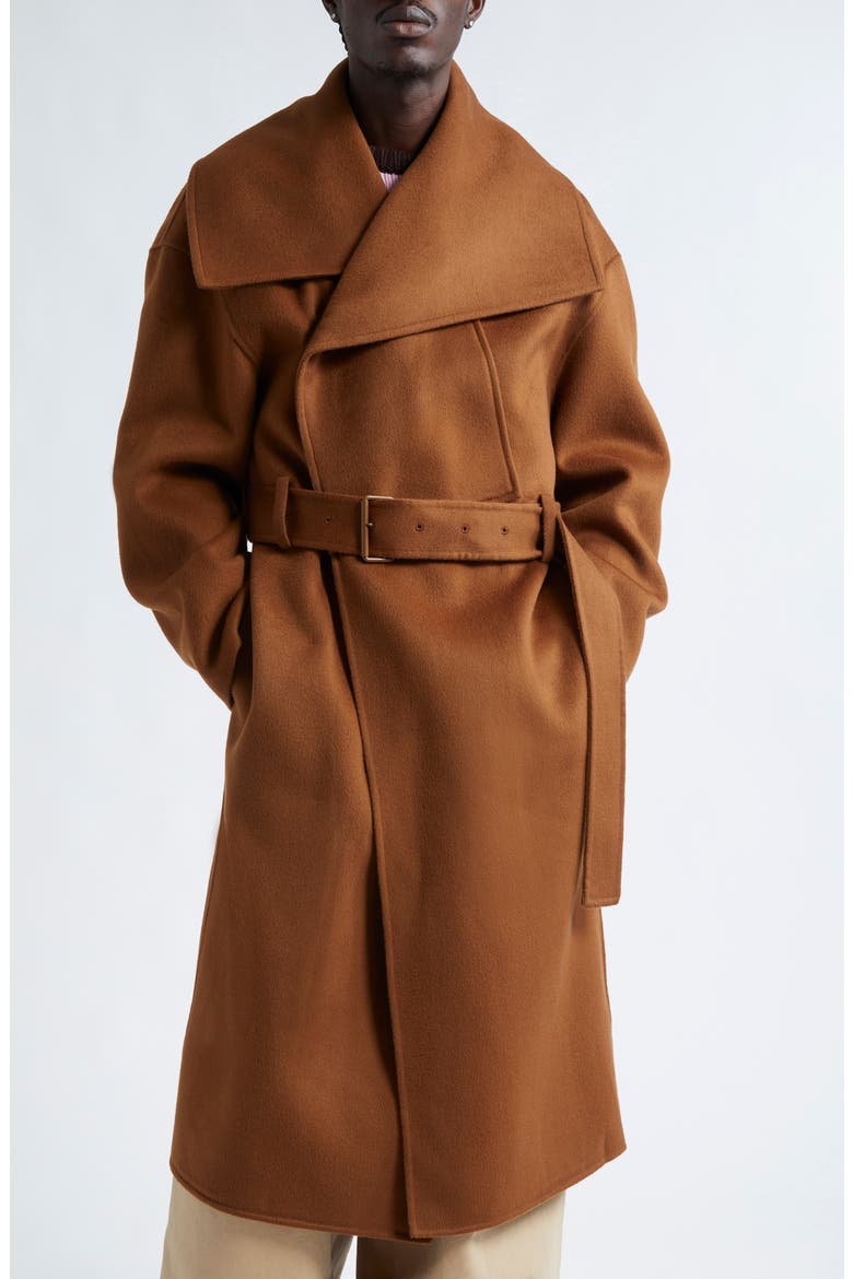 Belted Oversize Wool Wrap Coat, Main, color, TOBACCO