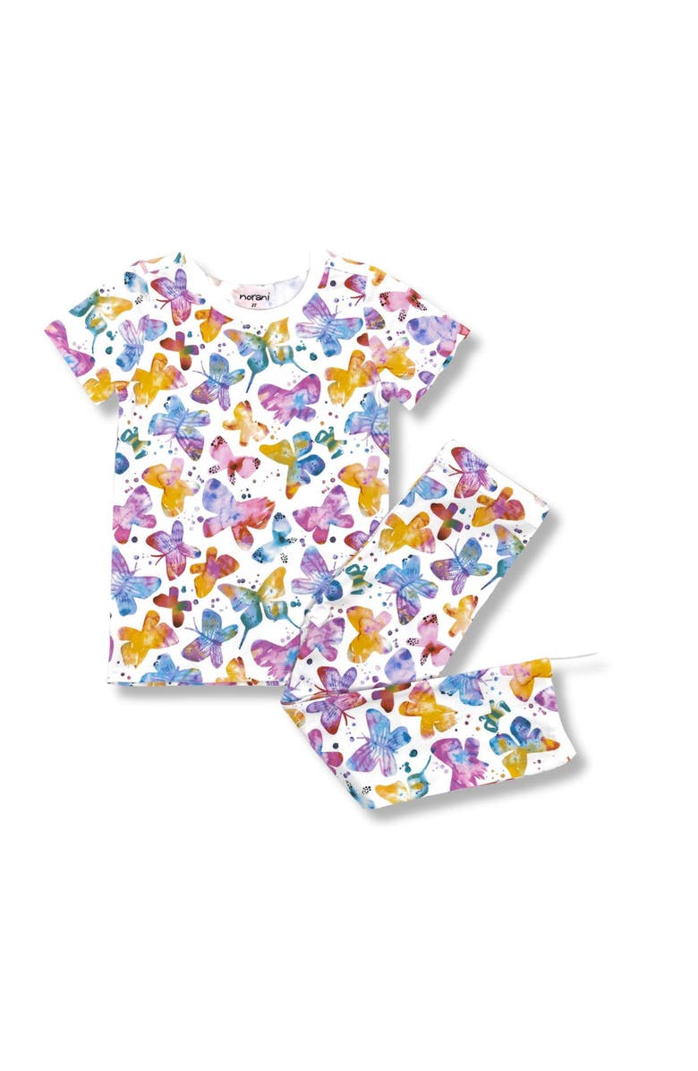 Norani Kids Organic Two-Piece Short Sleeve Pajama Set in Butterflies, Main, color, Butterflies