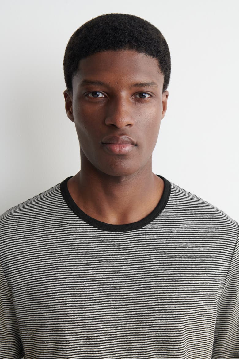 Linen-jersey T-shirt, Alternate, color, BLACK / STRIPED