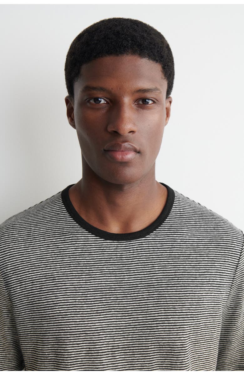 COS Linen-jersey T-shirt, Alternate, color, Black / Striped