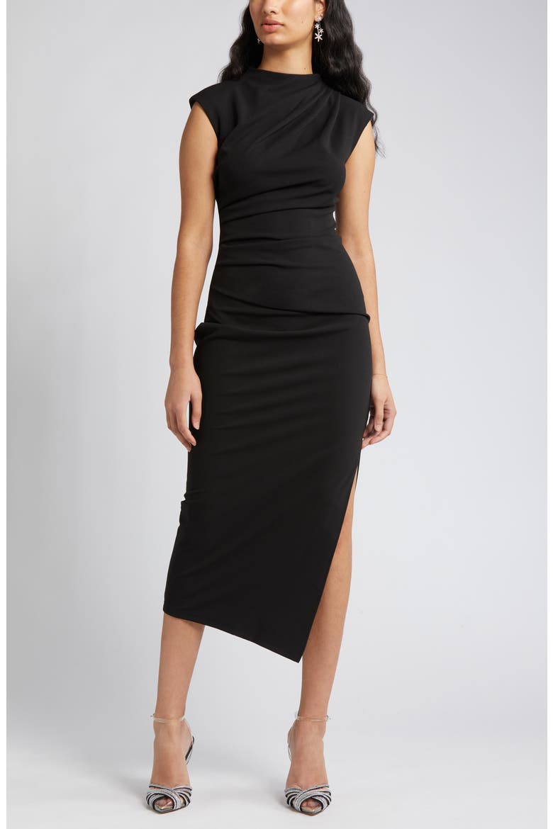 Dida Funnel Neck Cocktail Dress, Alternate, color, BLACK