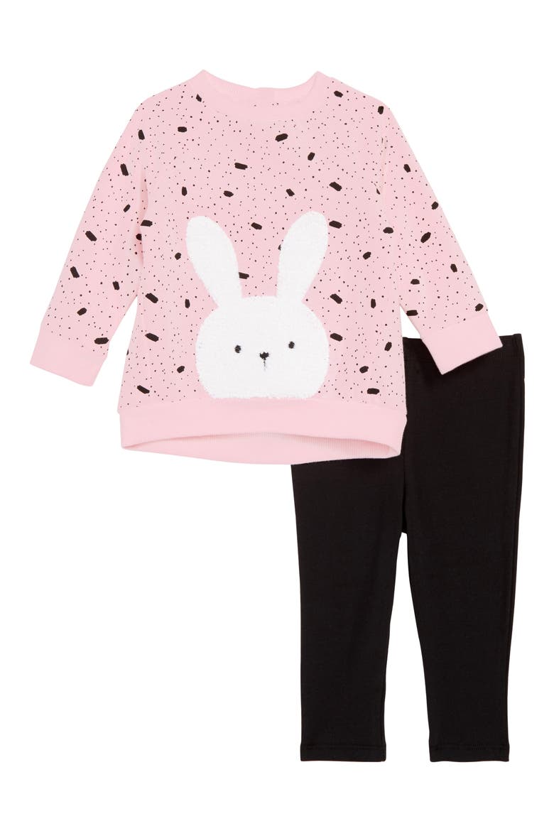 Bunny Appliqué Sweatshirt & Leggings Set, Main, color, BLACK