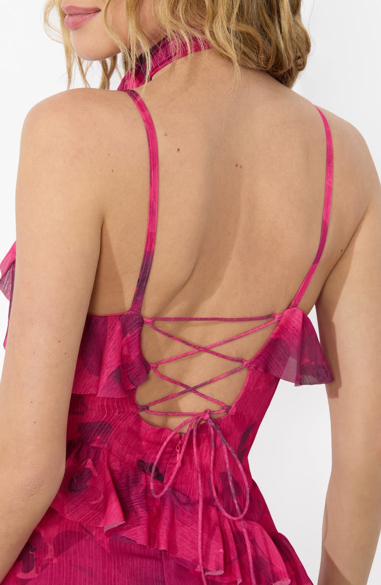 Alice + Olivia Nelia Ruffle Wrap Maxi Dress, Alternate, color, Floral Fling Raspberry