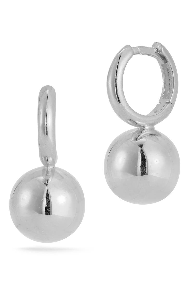 Ball Drop Huggie Hoop Earrings, Main, color, SILVER