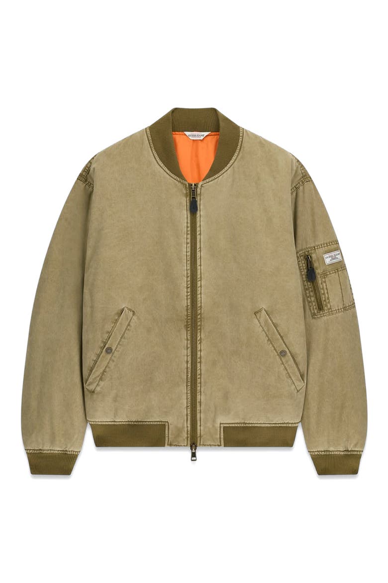 Washed Bomber Jacket, Main, color, OPEN GREEN