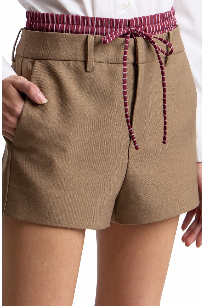 Double Waistband Shorts, Alternate, color, DARK OAT/ BURGUNDY