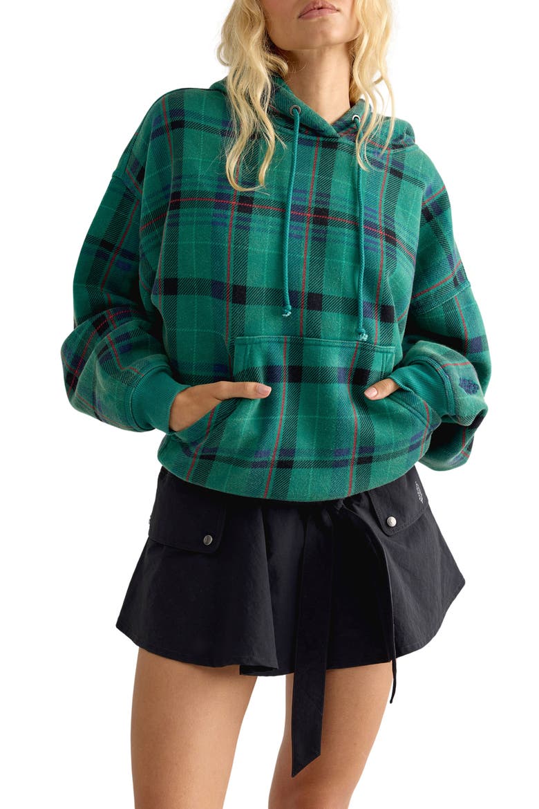Plaid Hoodie, Main, color, GREEN PLAID