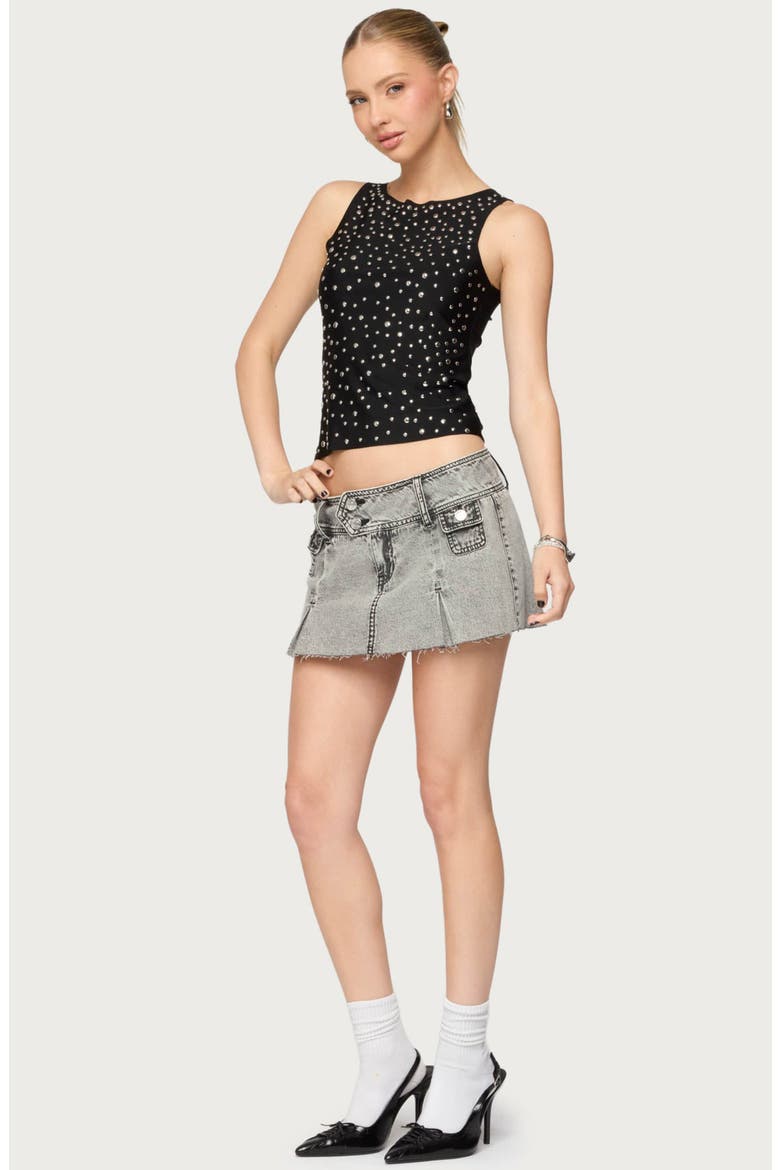 Fray Hem Denim Miniskort, Alternate, color, GRAY