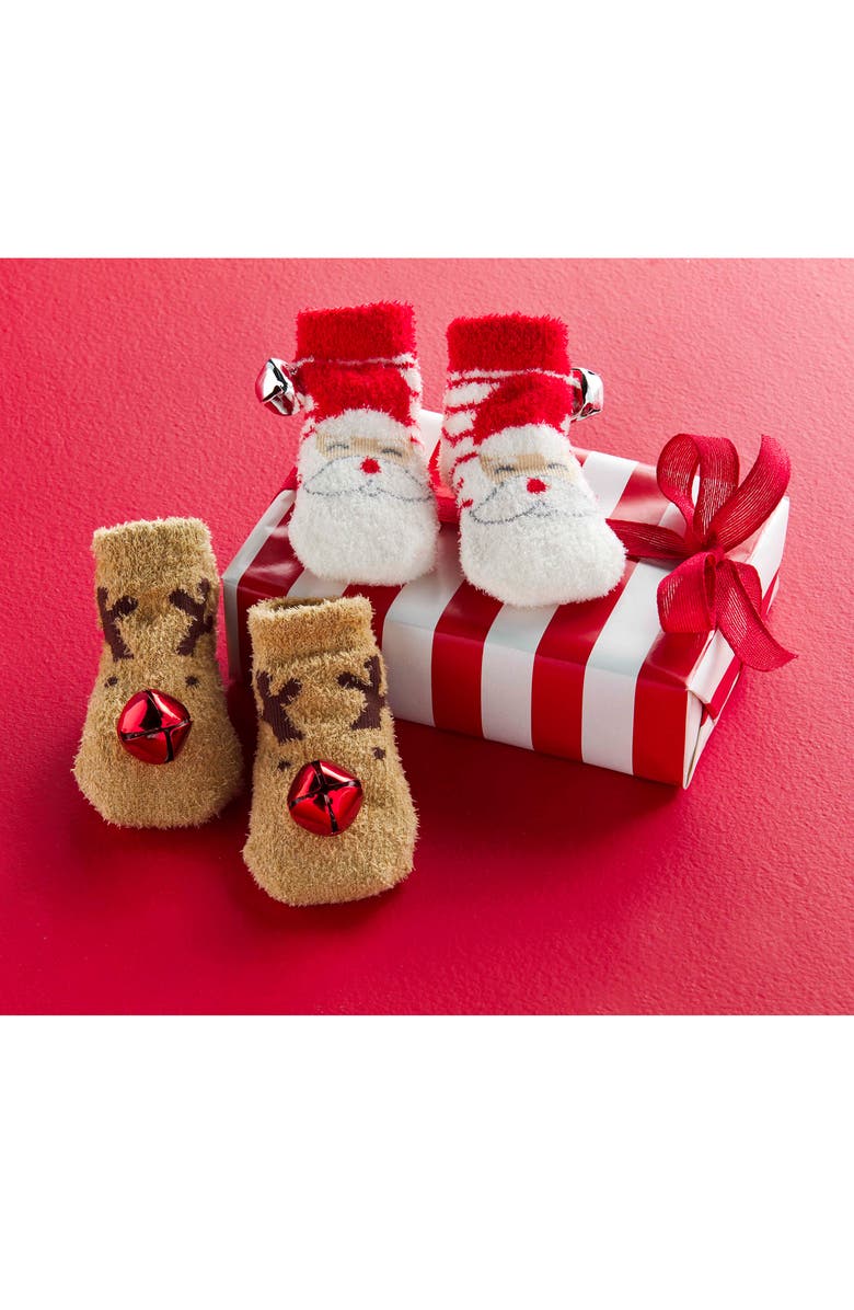 Mud Pie Reindeer Rattle Toes Chenille Socks, Alternate, color, Brown