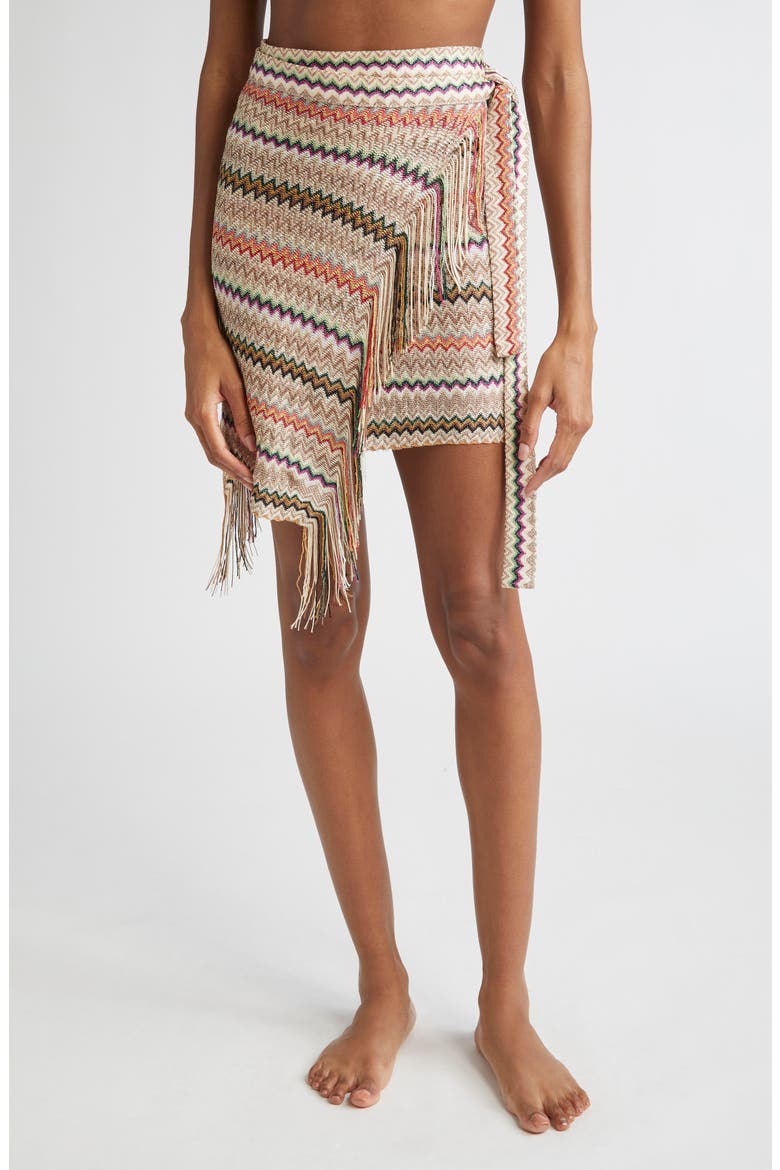 Chevron Fringe Cover-Up Sarong, Main, color, PINK MULTI