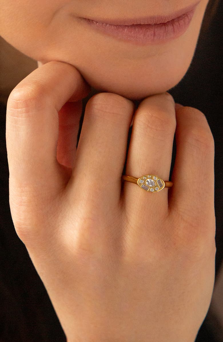 MARLYN SCHIFF Mixed Cut Cubic Zirconia Signet Ring, Alternate, color, 