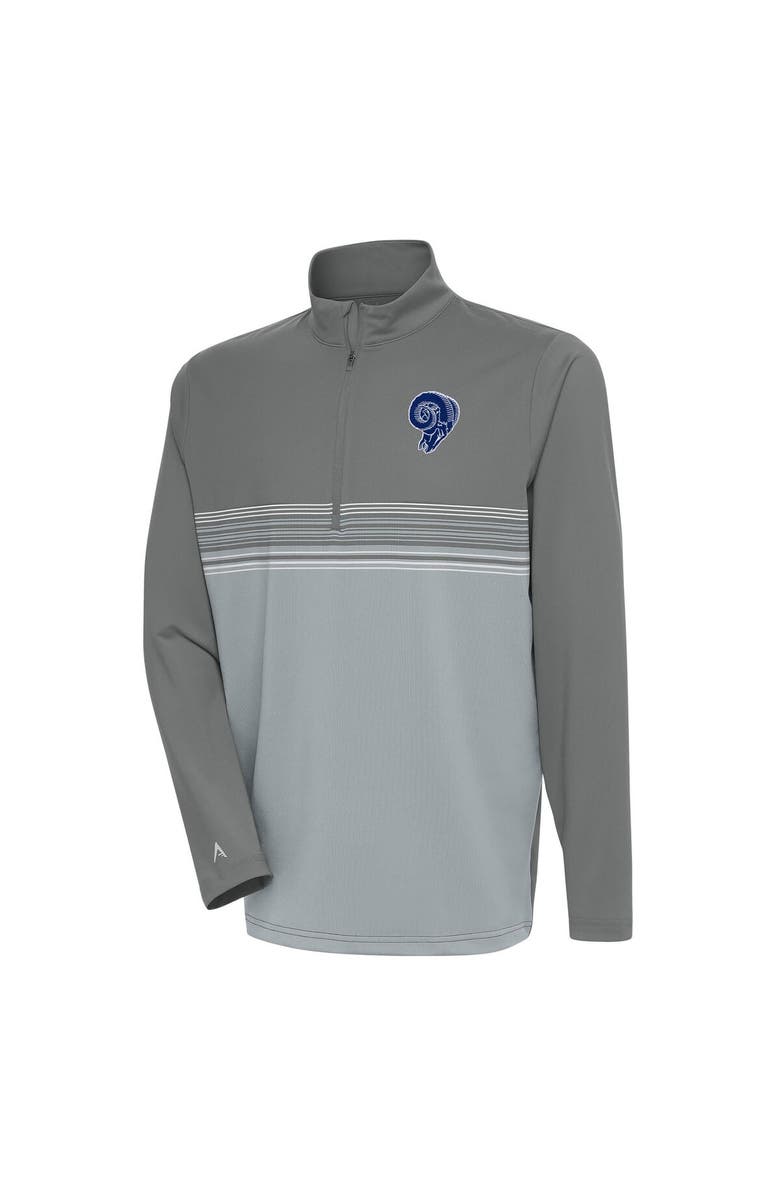 ANTIGUA Men's Antigua Steel Los Angeles Rams Team Logo Throwback Pace Quarter-Zip Pullover Top, Main, color, 