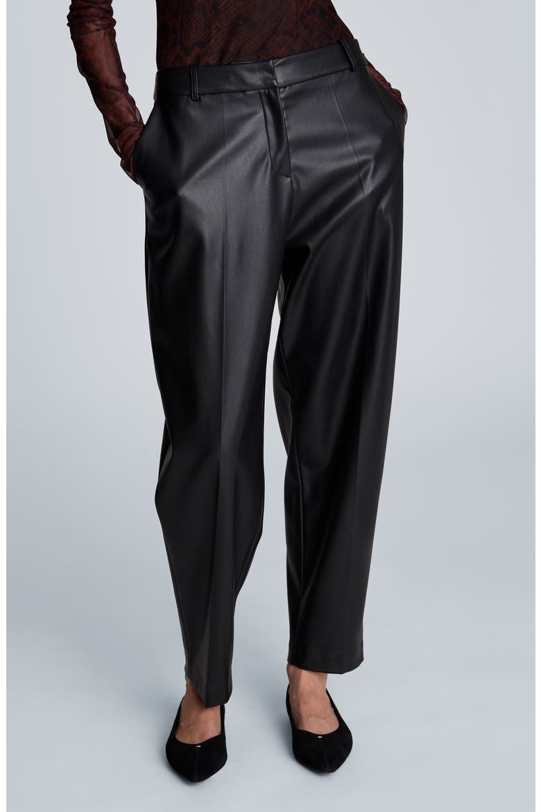 High Waist Faux Leather Barrel Leg Pants, Main, color, BLACK