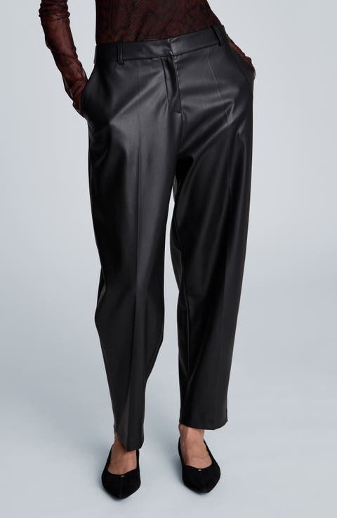 High Waist Faux Leather Barrel Leg Pants
