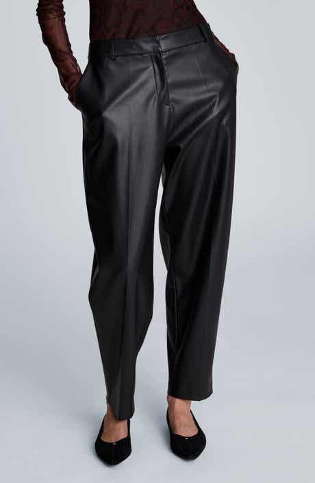 High Waist Faux Leather Barrel Leg Pants