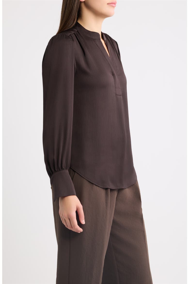 Pleat Front V-Neck Top, Alternate, color, DEEP MAHOGANY