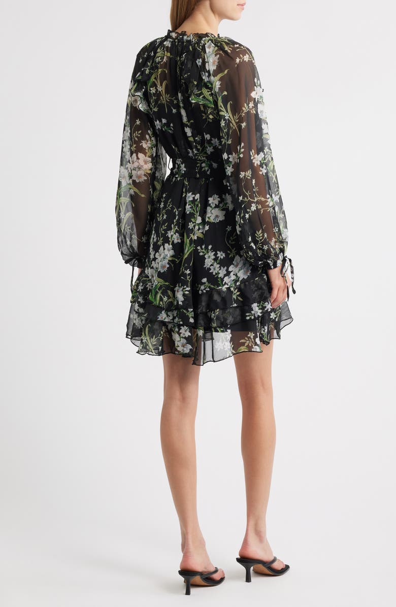 Lipsy Floral Print Long Sleeve Chiffon Dress, Alternate, color, Black