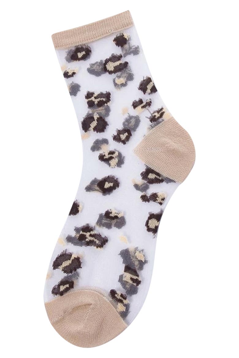 Leopard Print Sheer Quarter Crew Socks, Alternate, color, LEOPARD