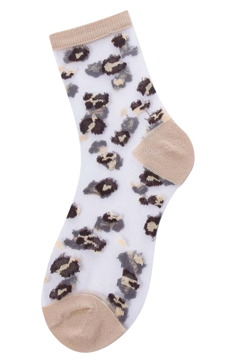 HIGH HEEL JUNGLE Leopard Print Sheer Quarter Crew Socks, Alternate, color, Leopard
