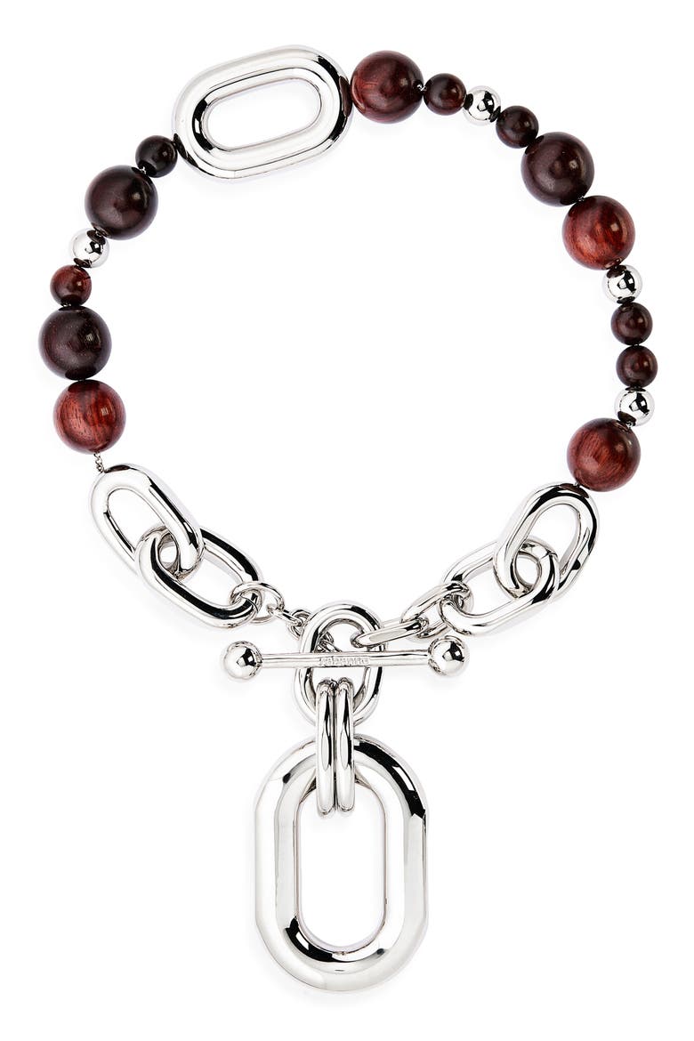 Beaded Collar Necklace, Main, color, WOOD / SILVER