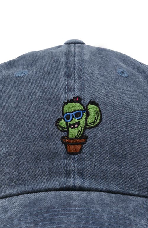 Dalix Cactus Embroidered Casual Cap In Washed Navy Blue