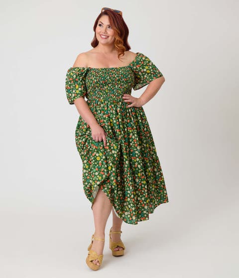 Plus Size Smocked Bodice Midi Dress