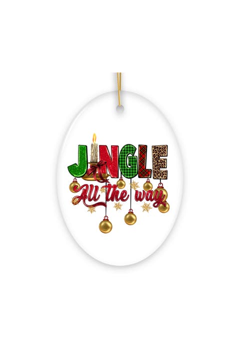 Jingle All The Way Plaid Oval Ceramic Ornament