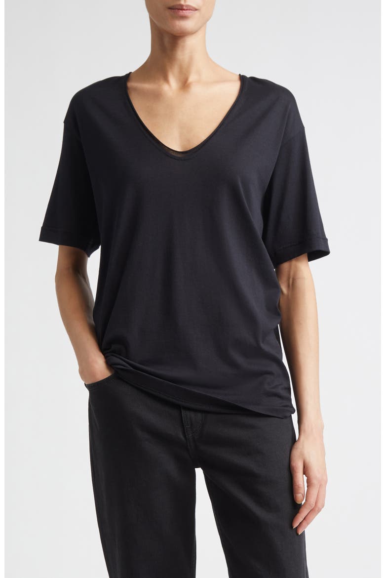 Silk Crepe T-Shirt, Main, color, BLACK