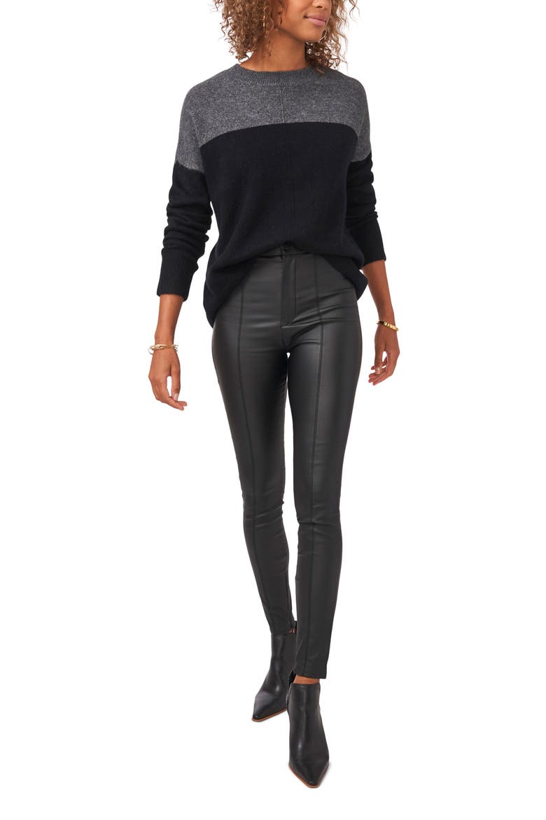 Extended Shoulder Colorblock Sweater, Alternate, color, RICH BLACK