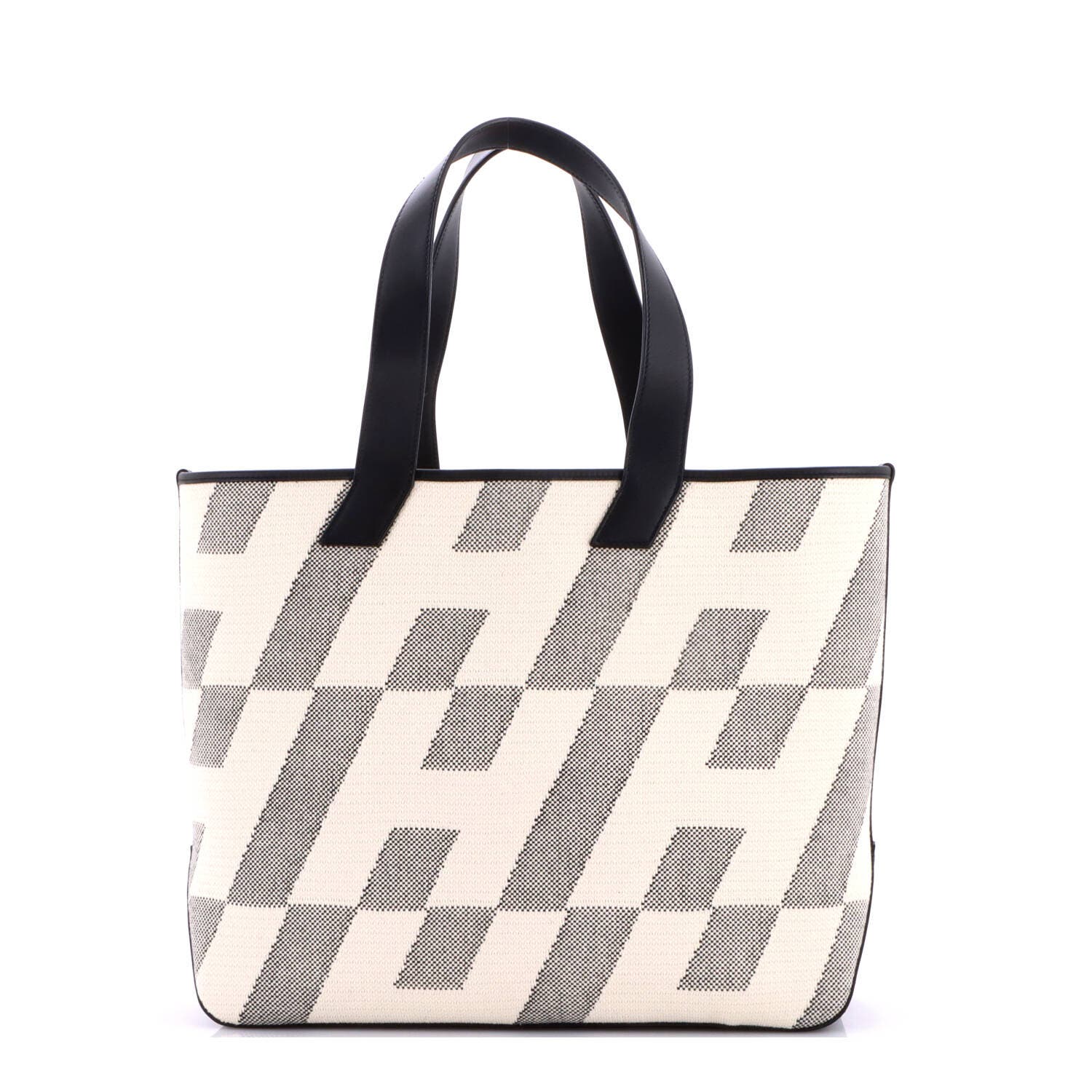Cabas H en Biais Tote Canvas with Leather 40, Main, color, Black