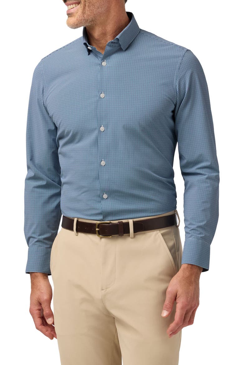 Leeward Trim Fit Performance Button-Up Shirt, Main, color, DARK TEAL SAM PLAID