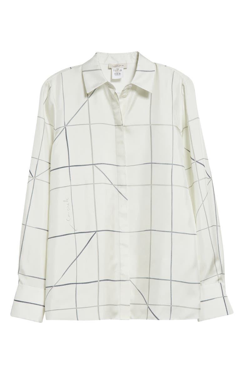 Lafayette 148 New York Scottie Floor Plan Print Silk Button-Up Shirt, Alternate, color, 
