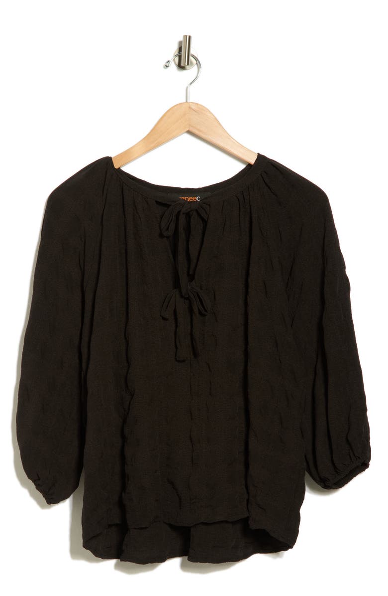 Renee C Tie Keyhole Puff Sleeve Top, Alternate, color, Black