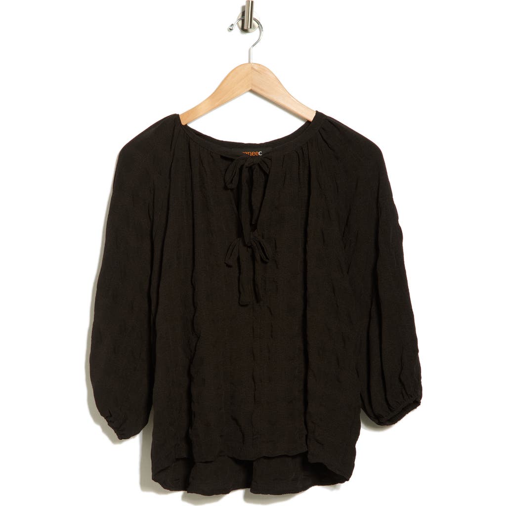 Renee C Tie Keyhole Puff Sleeve Top In Animal Print
