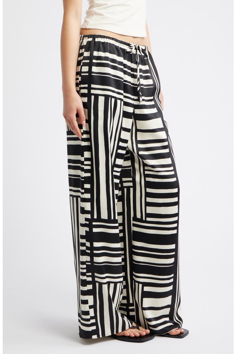 Tie Waist Wide Leg Satin Trousers, Alternate, color, WHITE MULTI