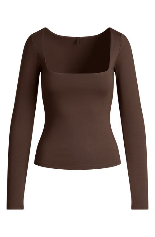 Skims Smooth Layers Square Neck Long Sleeve Top In Brown