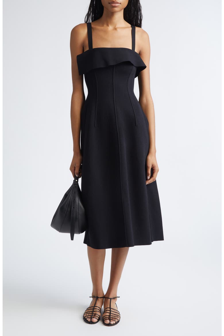 Blanca Compact Stitch Fit & Flare Sweater Dress, Main, color, BLACK