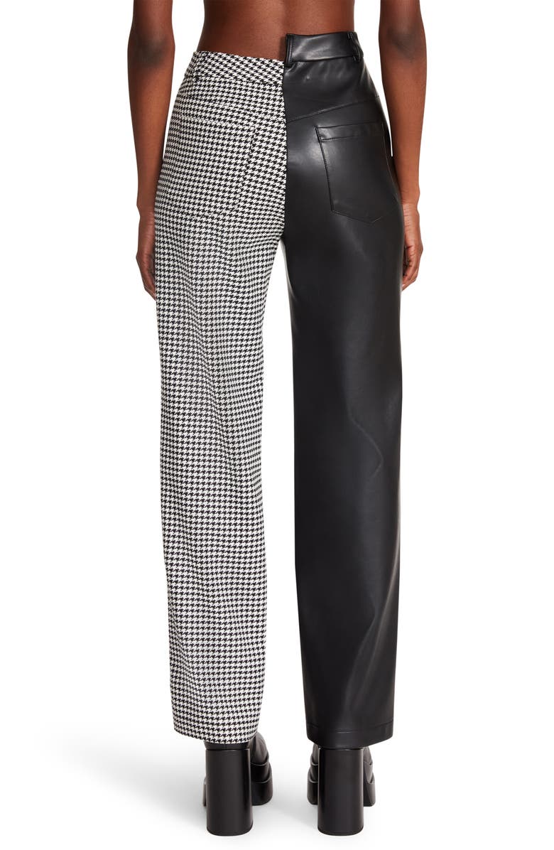 Steve Madden Mackenzie Mixed Media Faux Leather & Houndstooth Pants, Alternate, color,